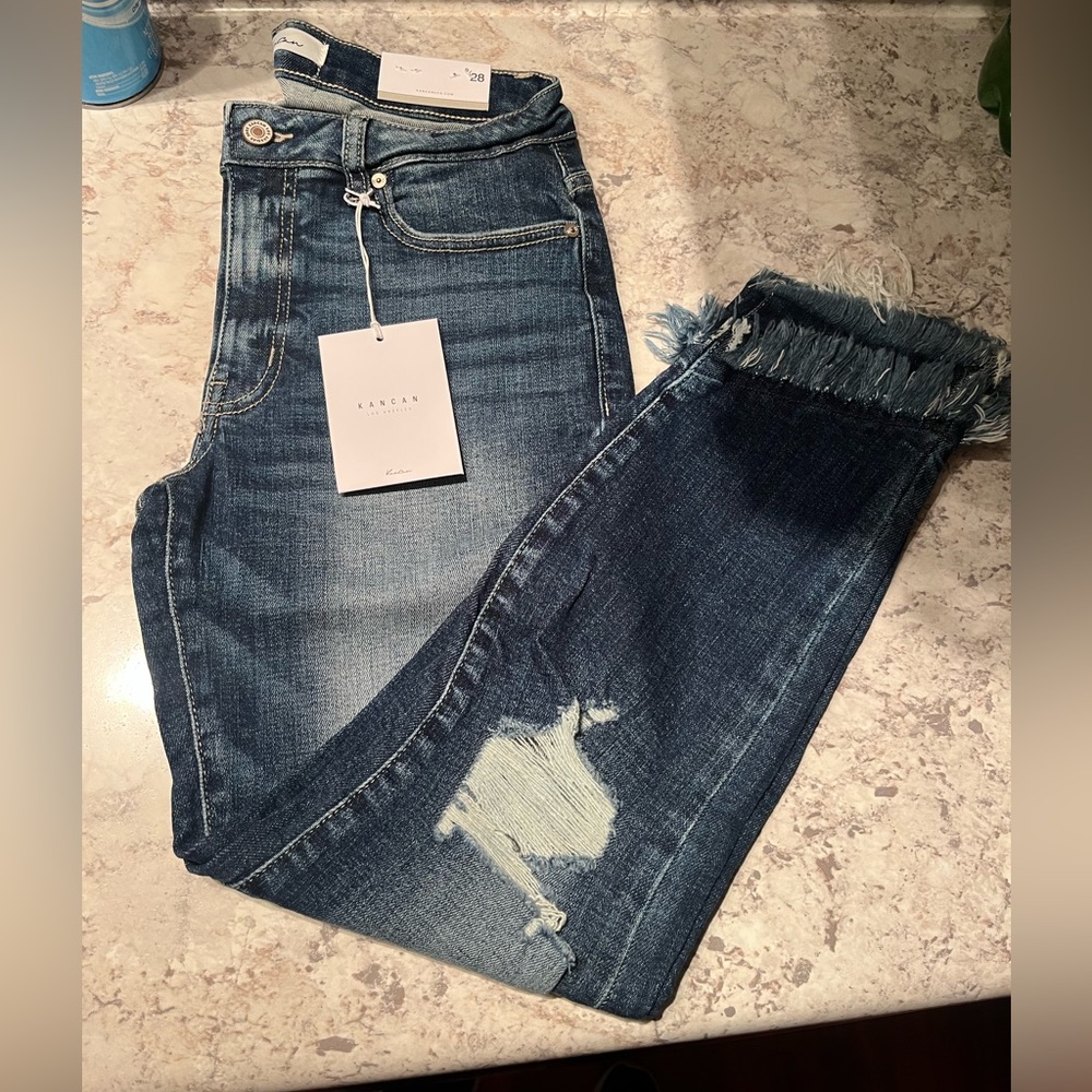 Dark, crop, skinny Kan Can jeans